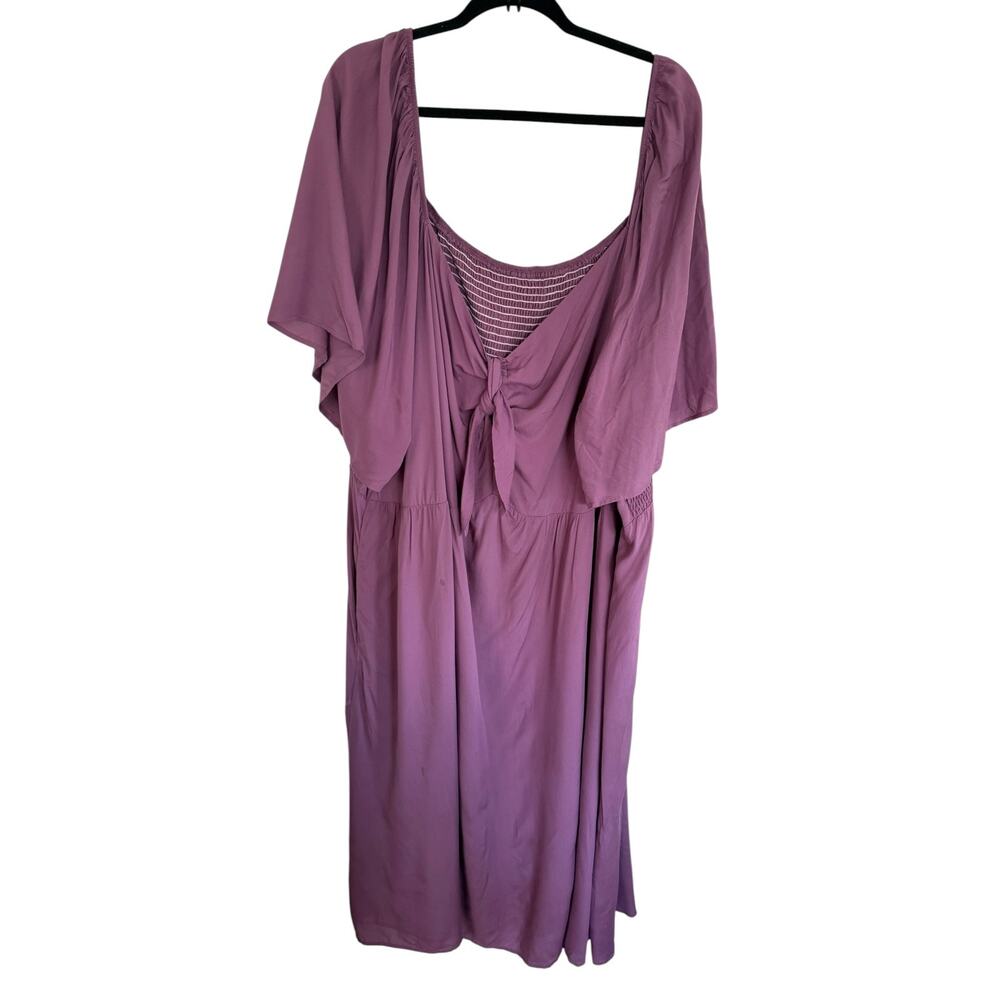 BloomChic Womens 6X 30 V Neck Ruched Knot Midi Dress Pocket Ruffle Hem NWT - Picture 4 of 13